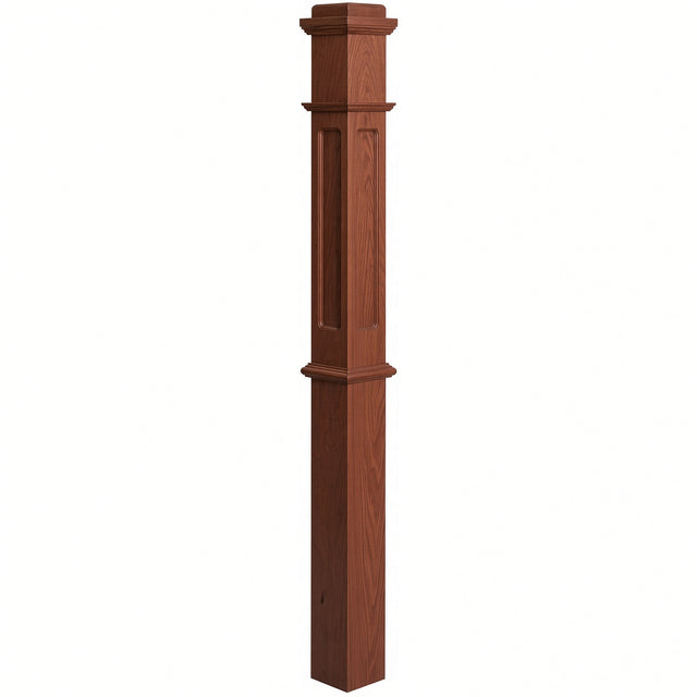 FP-4375 CNC Flat Panel Box Newel Post, Mahogany