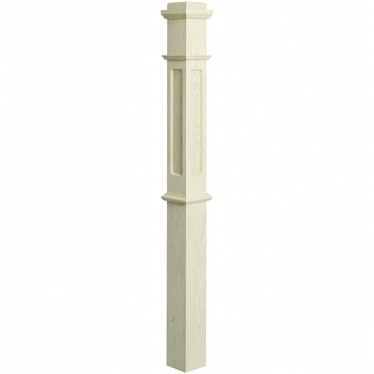 FP-4375 CNC Flat Panel Box Newel Post, Poplar