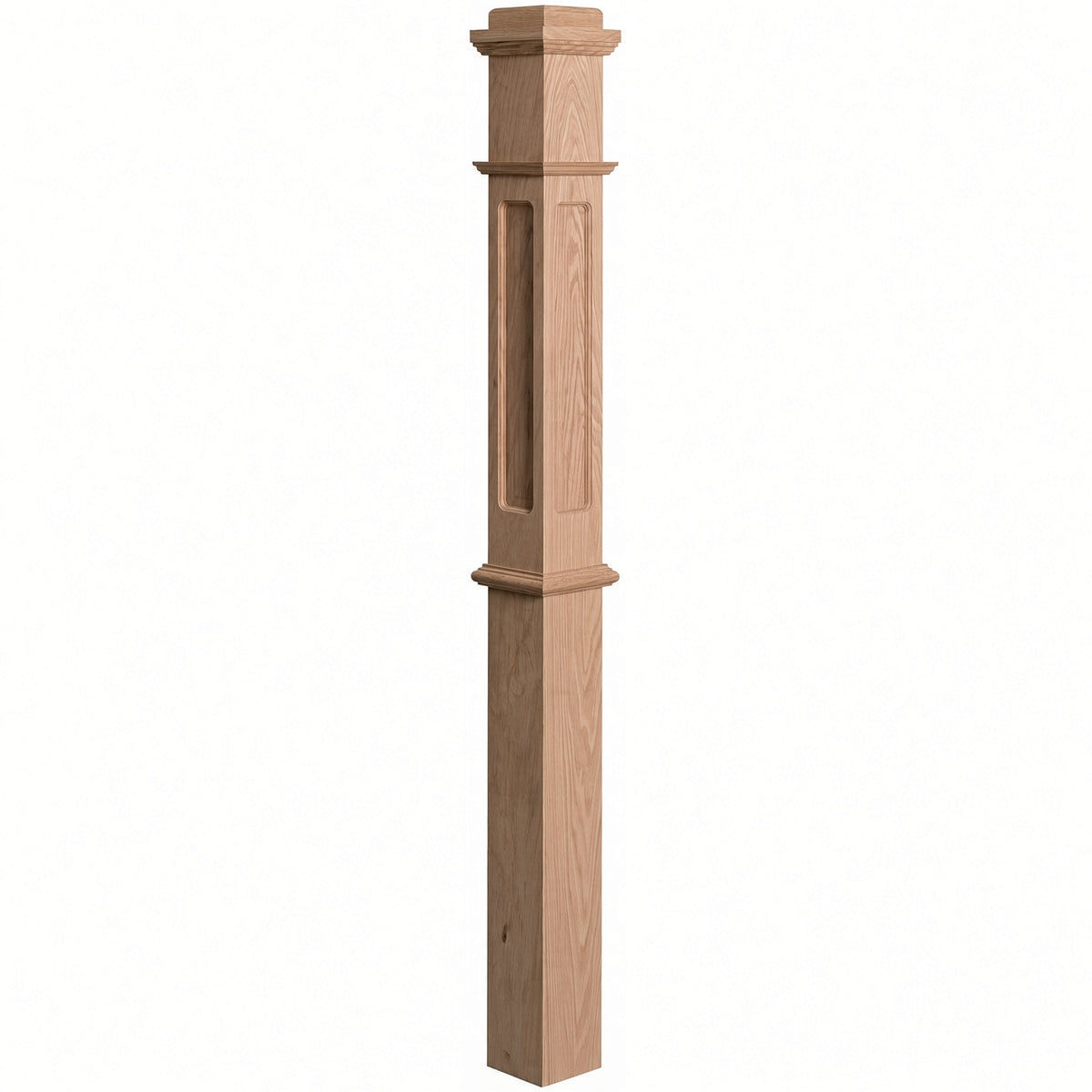 FP-4375 CNC Flat Panel Box Newel Post, Red Oak