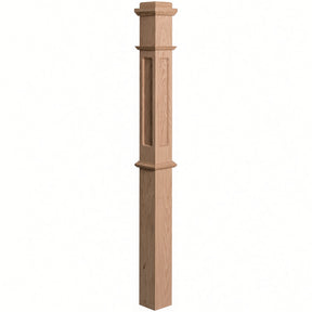 FP-4375 CNC Flat Panel Box Newel Post, Red Oak