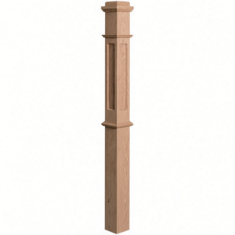 FP-4375 CNC Flat Panel Box Newel Post, Red Oak