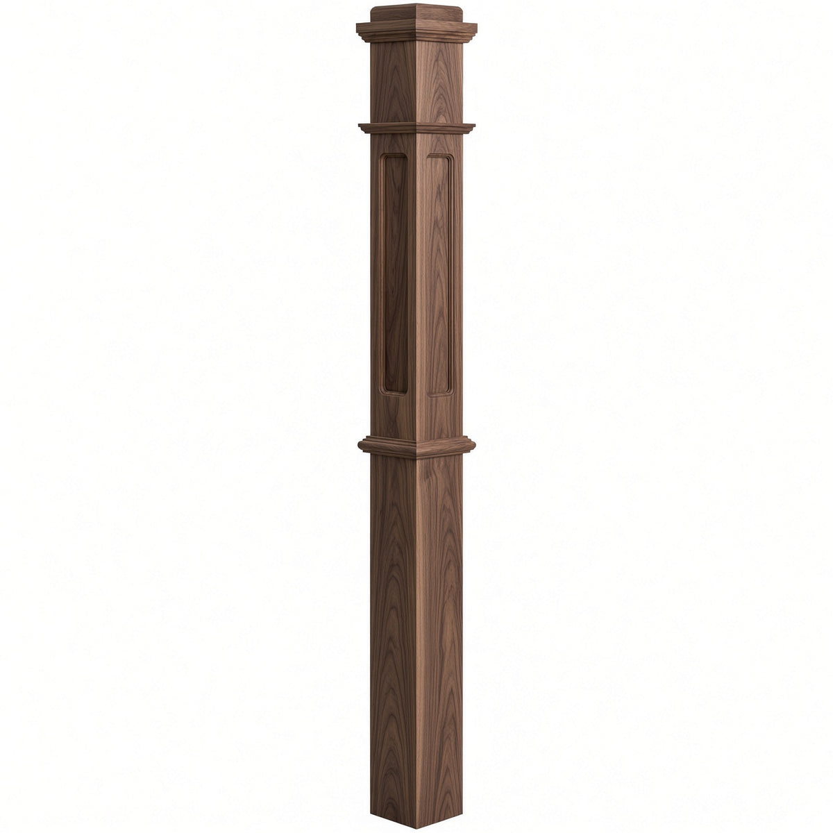 FP-4375 CNC Flat Panel Box Newel Post, Walnut