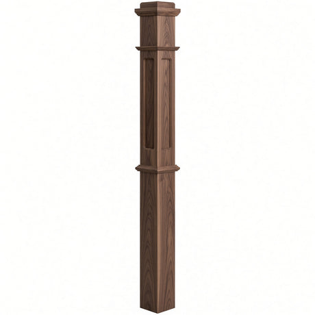 FP-4375 CNC Flat Panel Box Newel Post, Walnut