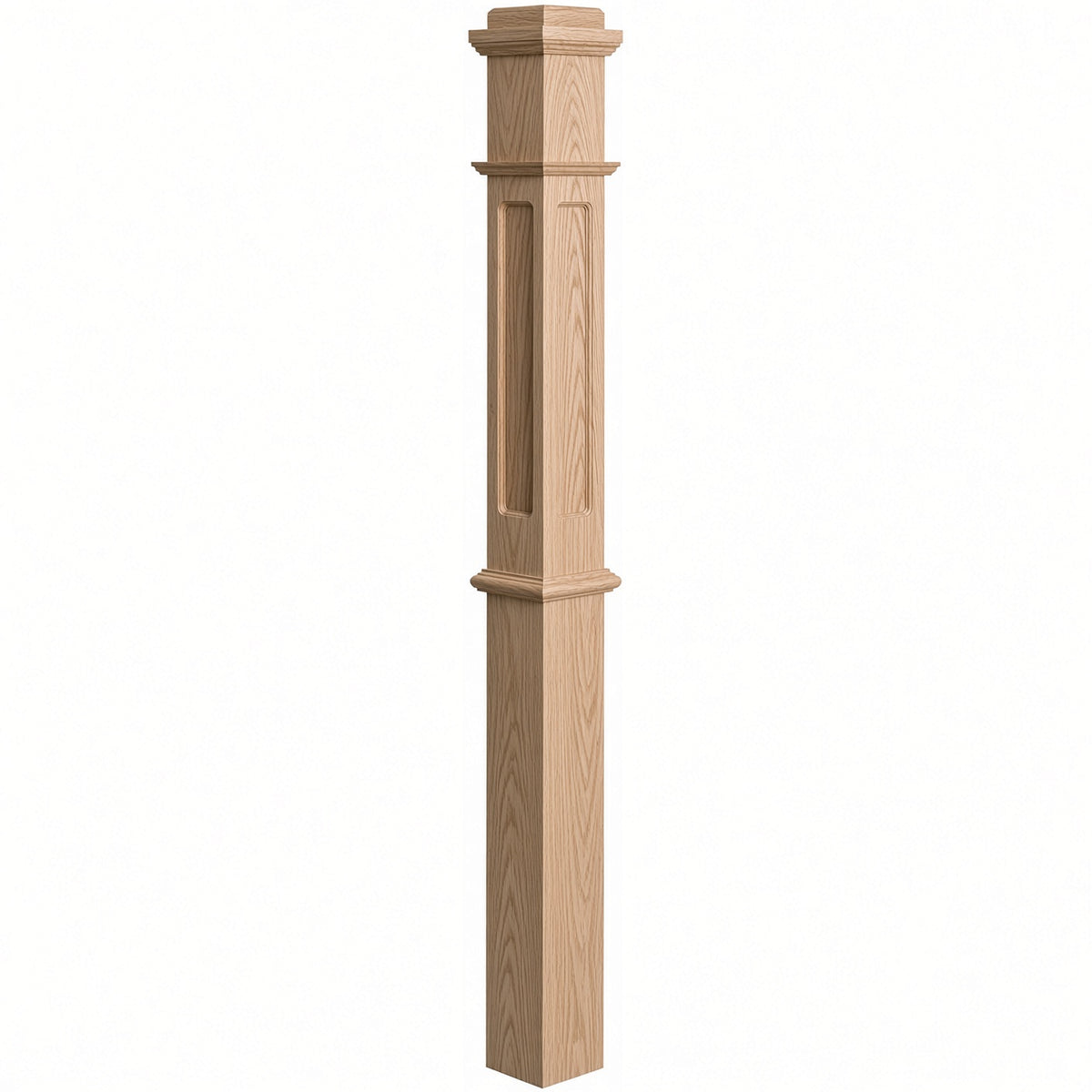 FP-4375 CNC Flat Panel Box Newel Post, White Oak