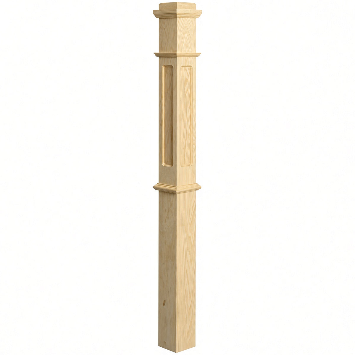 FP-4375 CNC Flat Panel Box Newel Post, Yellow Pine