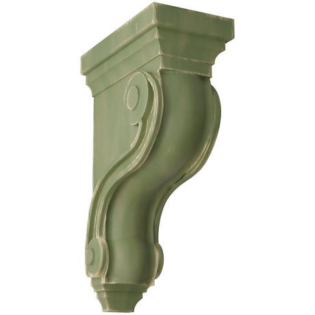Boston Traditional Scroll Wood Vintage Corbel, Restoration Green