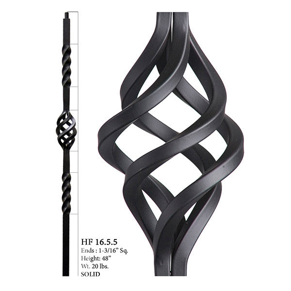 HF16.5.5 Single Basket with Twists Iron Newel Post