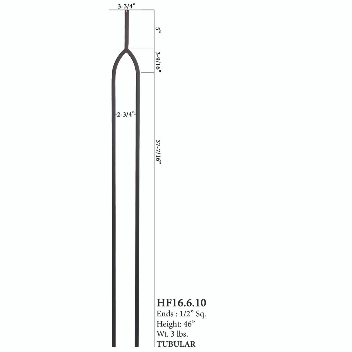 Long Arche Tubular Steel Baluster 