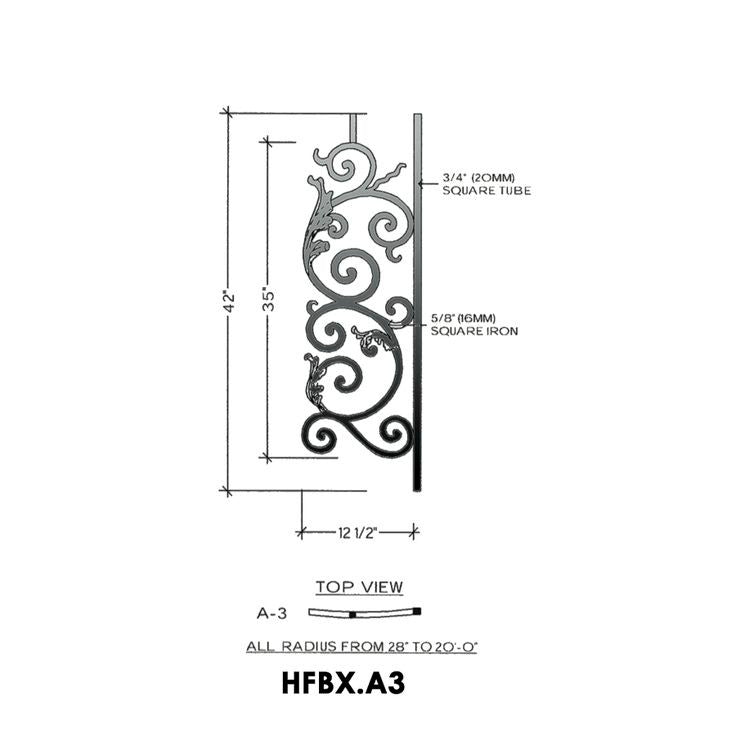 HFBX.A3 Bordeaux Radius Balcony Iron Panel