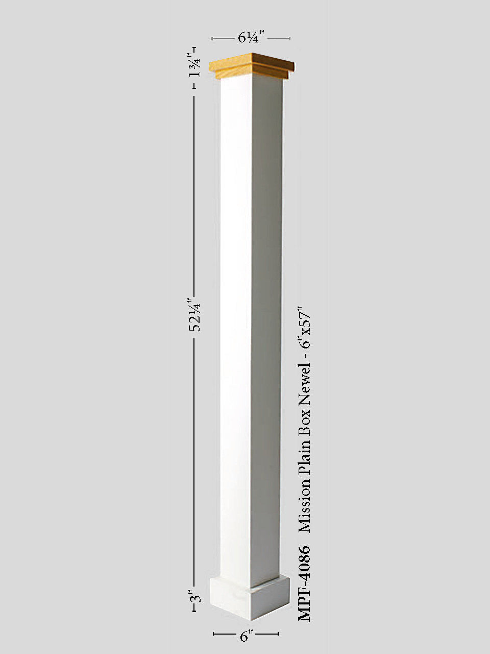 MFP-4086 Mission-Style Box Newel Post Dimensions