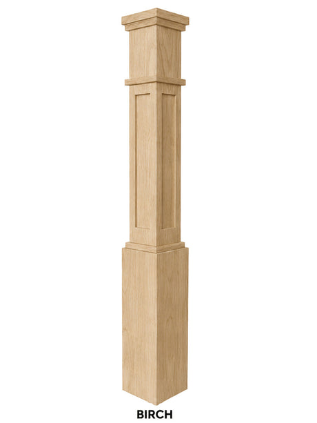 MFP-4091 Actual Flat Panel Mission-Style Box Newel Post, Birch