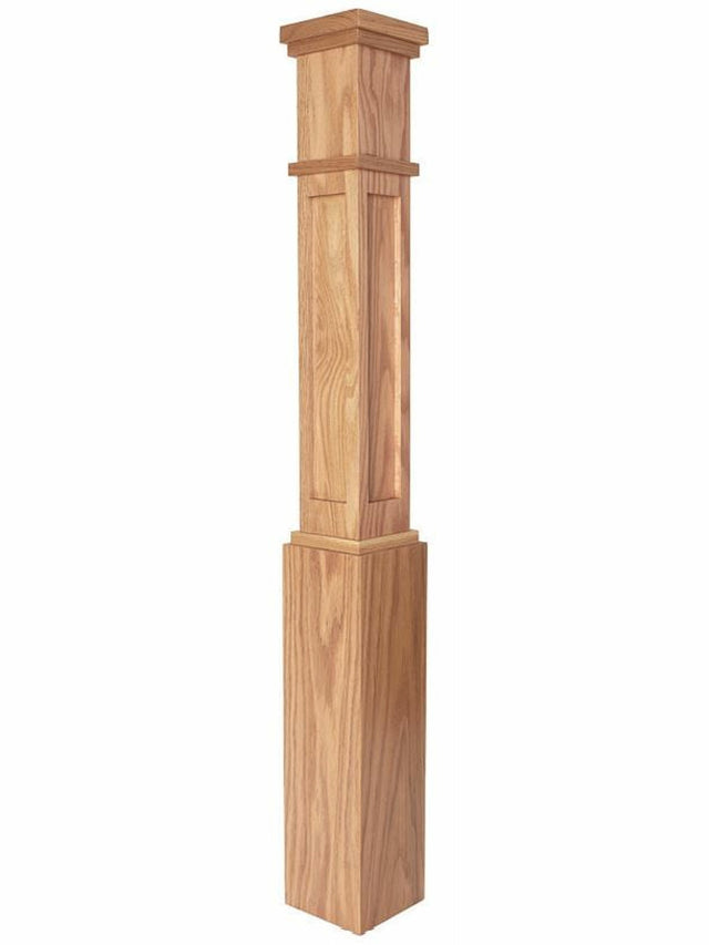 MFP-4091 Actual Flat Panel Mission-Style Box Newel Post, Red Oak