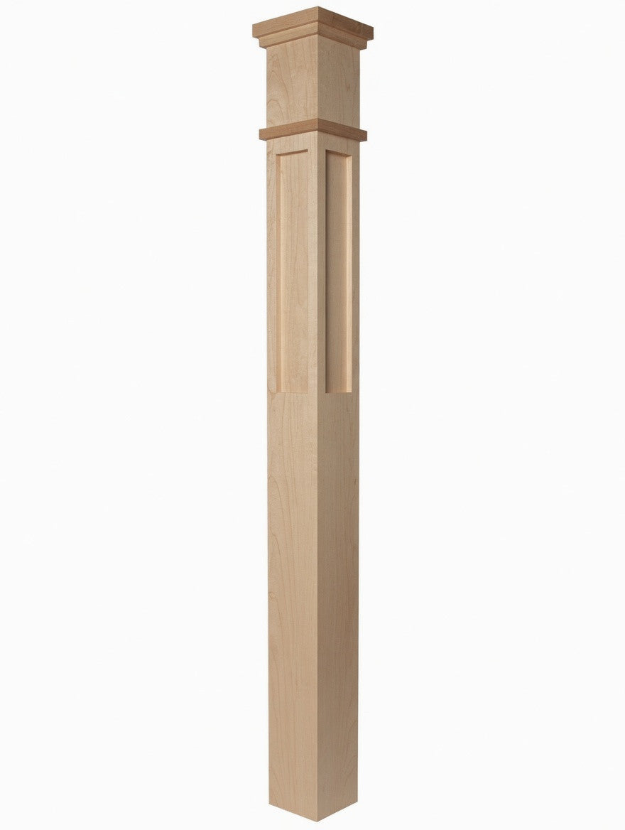  MFP-4375 Actual Flat Panel Mission-Style Box Newel Post, Birch