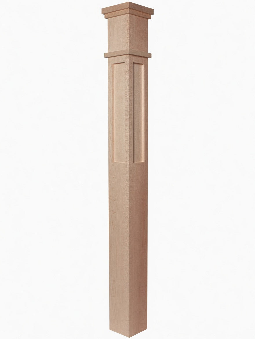  MFP-4375 Actual Flat Panel Mission-Style Box Newel Post, Hard Maple