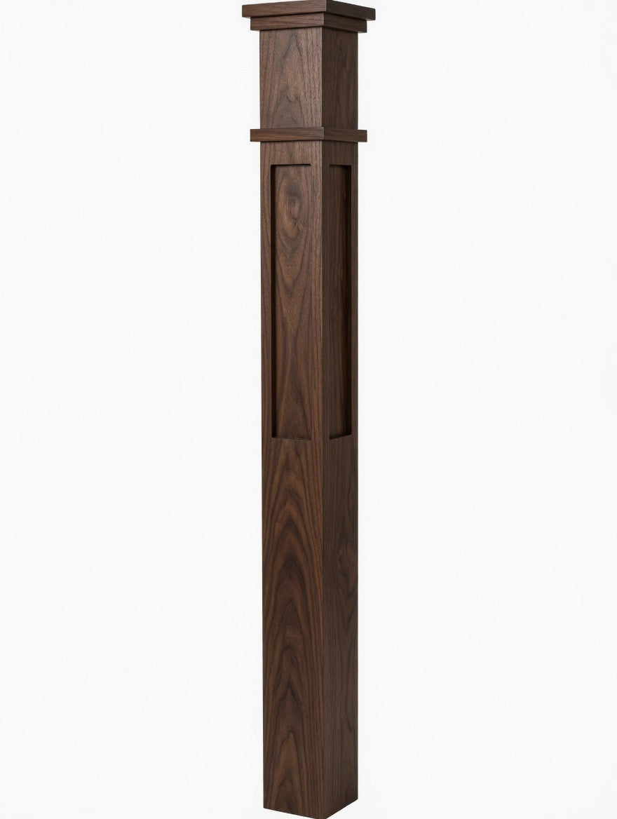  MFP-4375 Actual Flat Panel Mission-Style Box Newel Post, Walnut