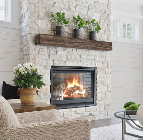 New River Non-Combustable Fireplace Mantel Shelf, River Rock Interior