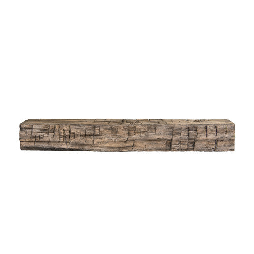 Tavern Timbered Beam Non-Combustable Fireplace Mantel Shelf, River Rock Finish