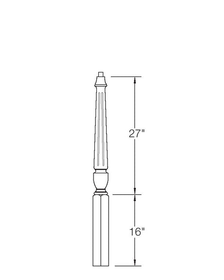 A3010F Fluted 44" Pin Top Starting Newel Post Dimensional Information