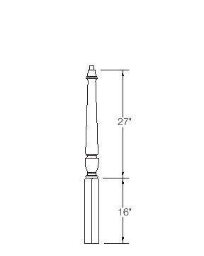 A3010PL 44" Plain Pin Top Starting Newel Post Dimensional Information