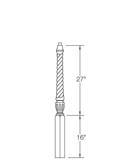 A3010T Twist 44" Pin Top Starting Newel Post Dimensional Information