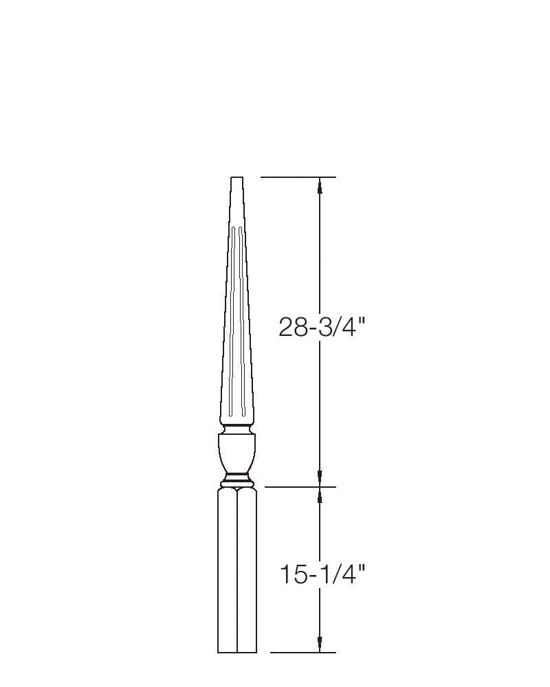 A3013F Fluted 44" Stabilizer Newel Post dimensional information