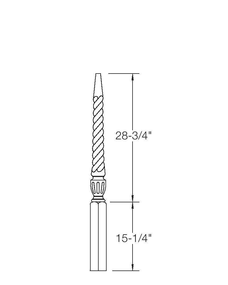 A3013T Twist 44" Pin Top Stabilizer Newel Post Dimensional Information
