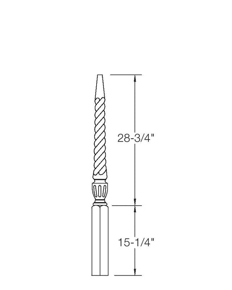A3013T Twist 44" Pin Top Stabilizer Newel Post Dimensional Information