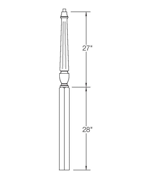 A3015F Fluted 56" Pin Top Landing Newel Post Dimensional Information
