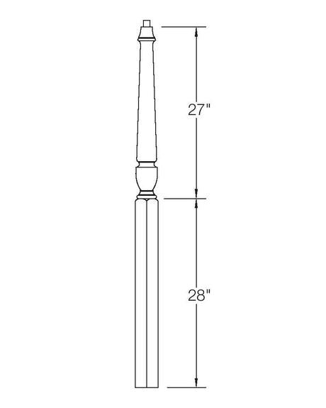 A3010T Twist 44" Pin Top Starting Newel Post Dimensional Information