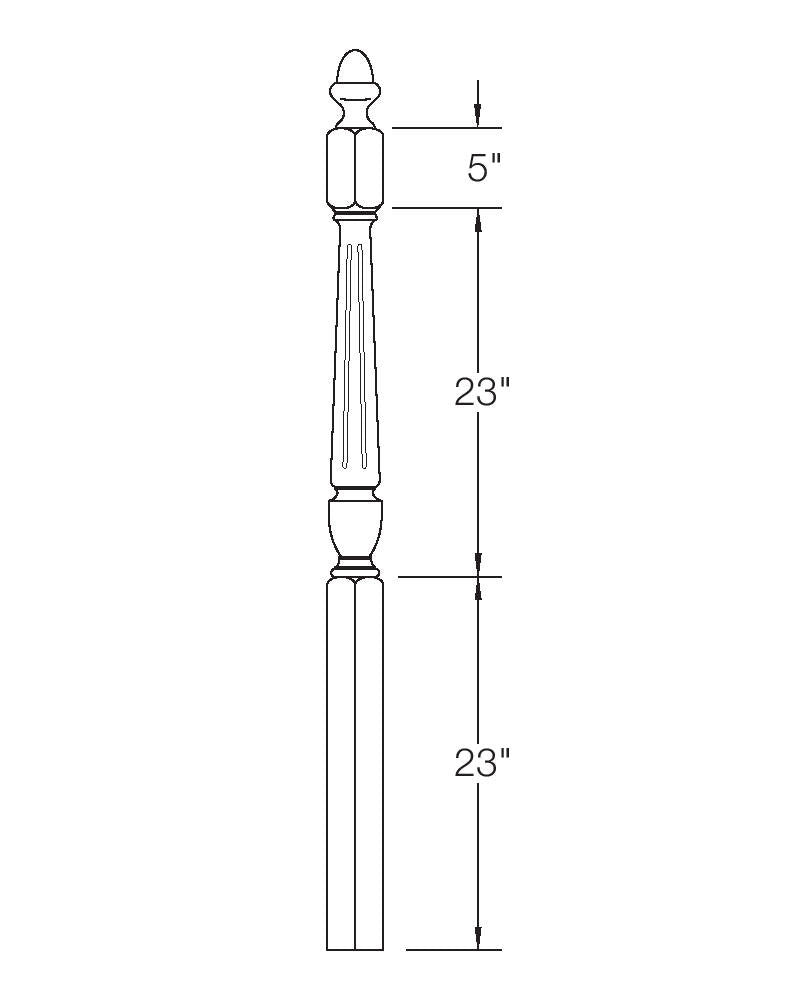 A3042F Fluted 56" Starting Newel Post Dimensional Information