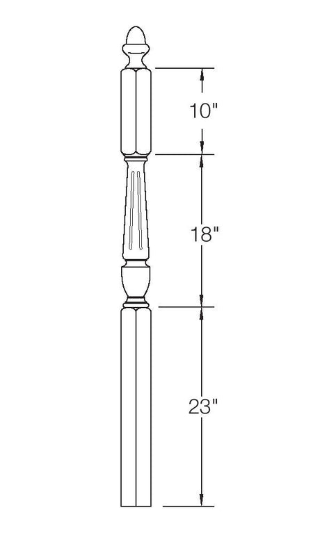 A3045F Fluted 56" Starting Newel Post Dimensional Information