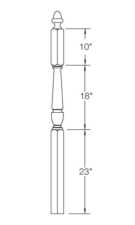 A3045F Fluted 56" Starting Newel Post Dimensional Information