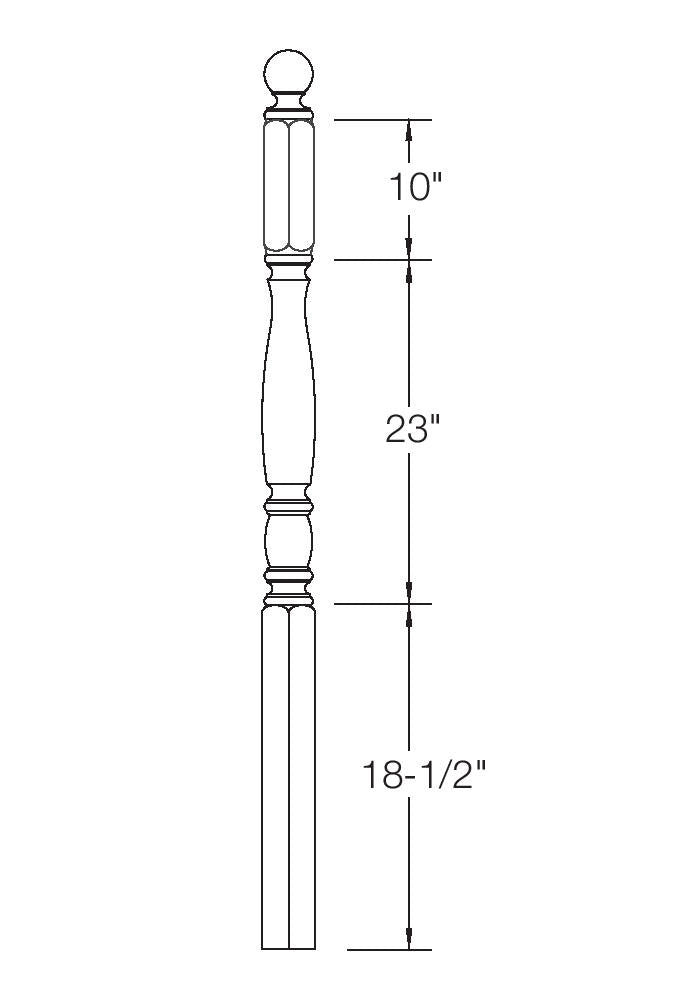 958-4BT-56 Ball Top Landing Bordeaux Newel Post Dimensional Information