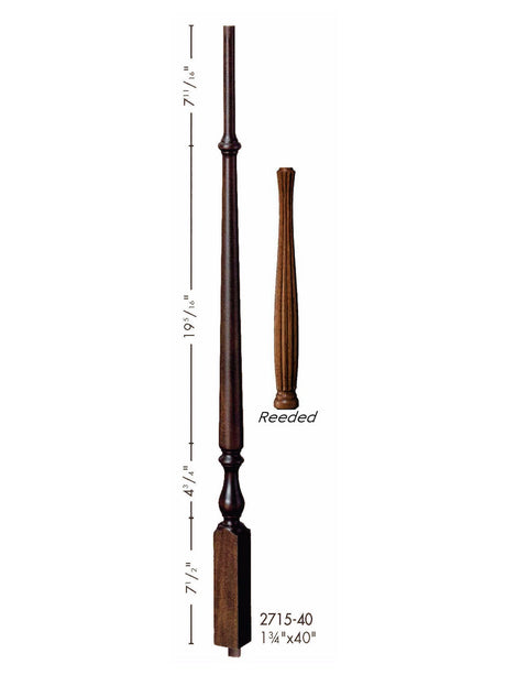 R-2715 40" Reeded Ohio Regency Stairways Baluster, Dimensions