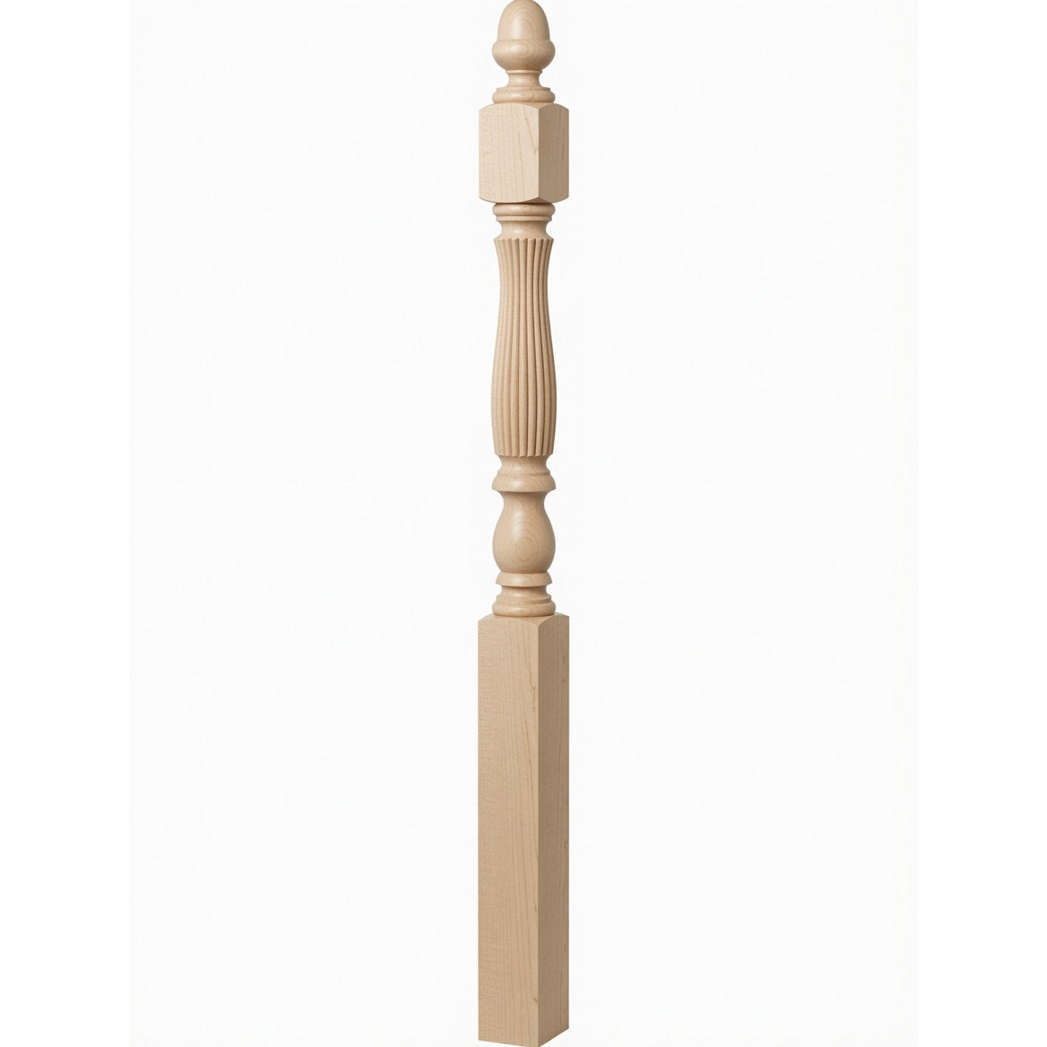 R-4600 (48") or R-4604 (60") Reeded Country Starting Newel, 3-1/4", Hard Maple