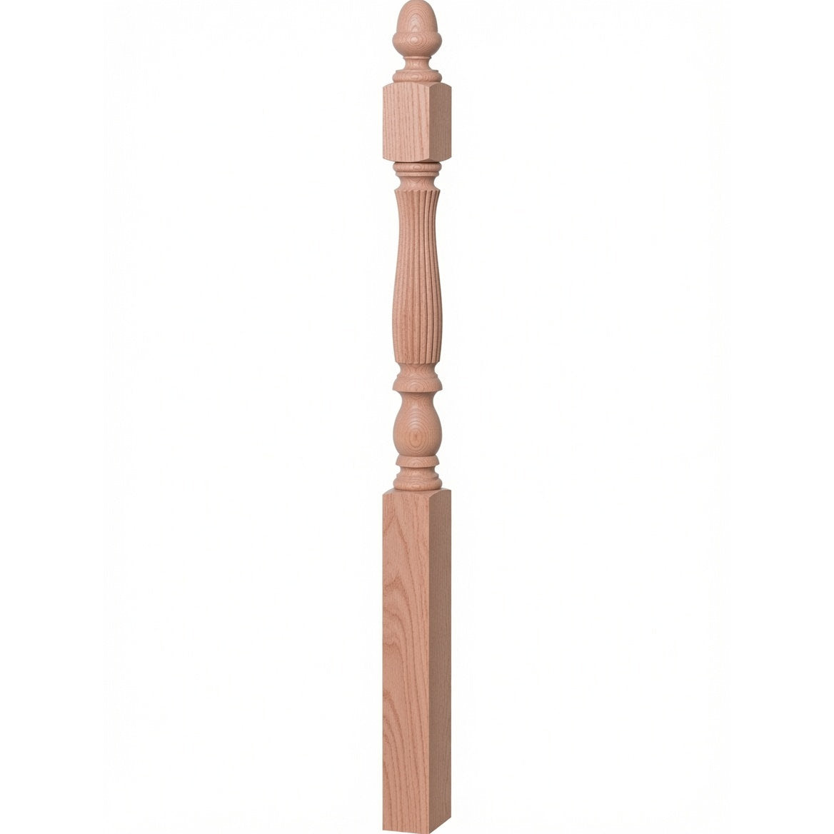 R-4600 (48") or R-4604 (60") Reeded Country Starting Newel, 3-1/4", Red Oak