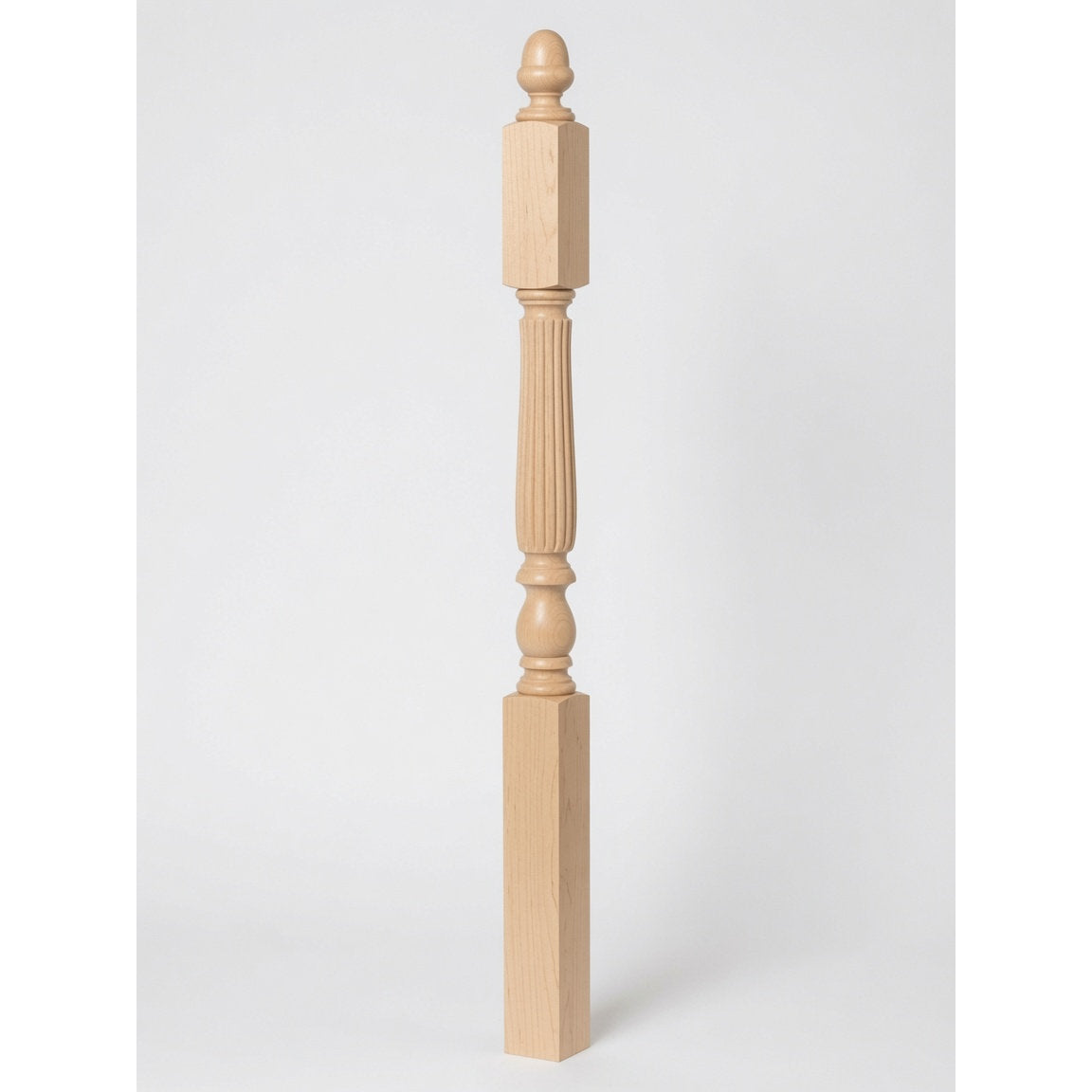 R-4606 3-1/4" x 60" Reeded Ohio Landing Newel Post, Soft Maple