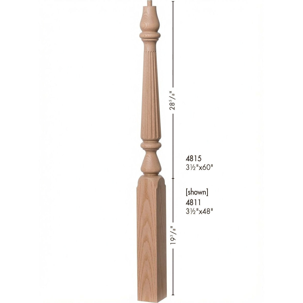 R-4811 or R-4815 Reeded Newel Dimensional Information