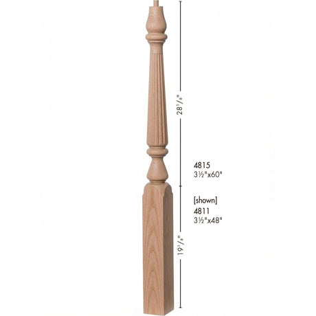 R-4811 or R-4815 Reeded Newel Dimensional Information