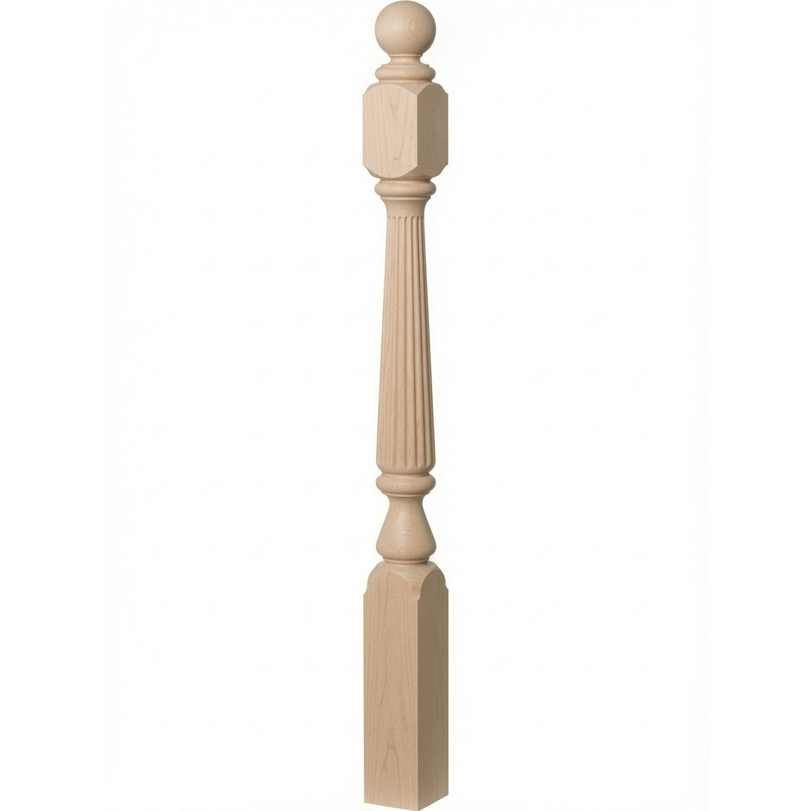 R-4840 (48"), R-4842 (60"), or R-4848 (72") Ohio Reeded Newel Post, Beech