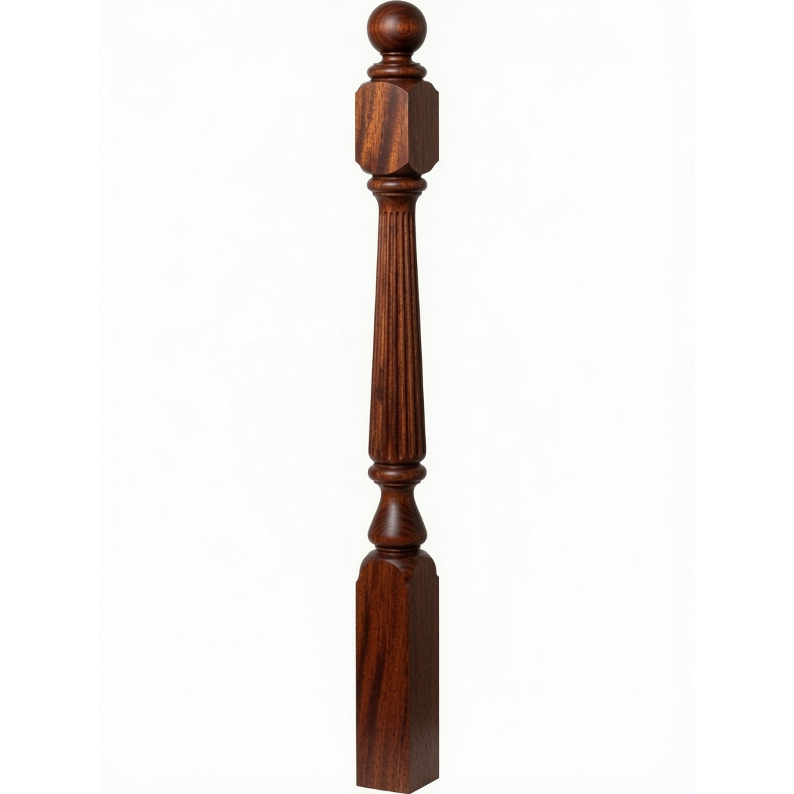 R-4840 (48"), R-4842 (60"), or R-4848 (72") Ohio Reeded Newel Post, Brazilian Cherry