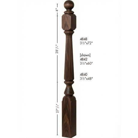 F-4840 (48"), F-4842 (60"), or F-4848 (72") Ohio Ball Top Newel Post, Dimensional Information