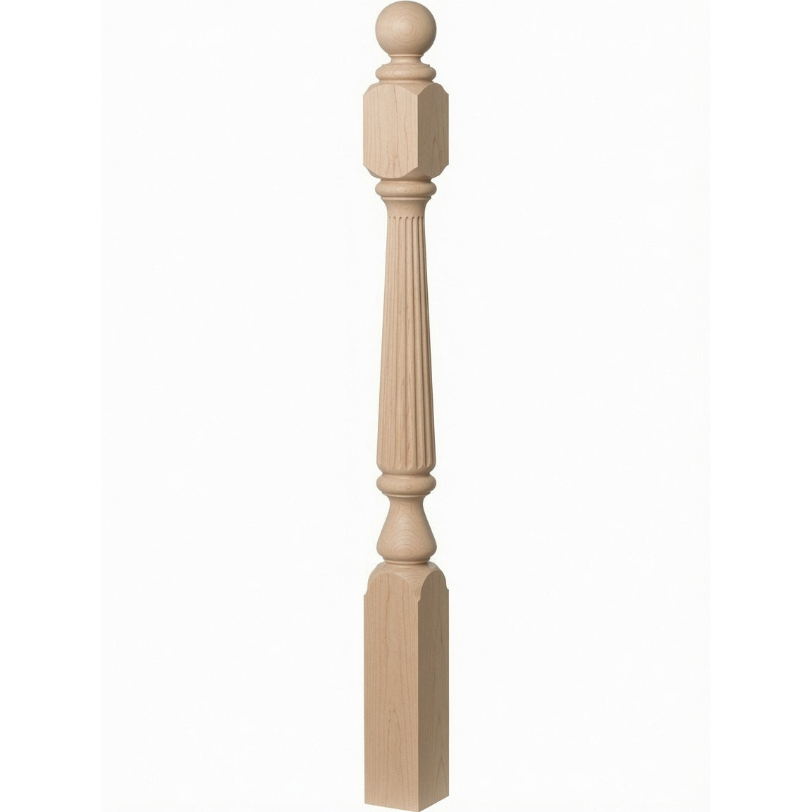 R-4840 (48"), R-4842 (60"), or R-4848 (72") Ohio Reeded Newel Post, Hard Maple