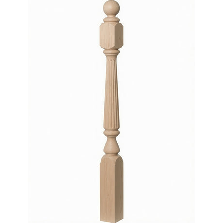 R-4840 (48"), R-4842 (60"), or R-4848 (72") Ohio Reeded Newel Post, Hard Maple