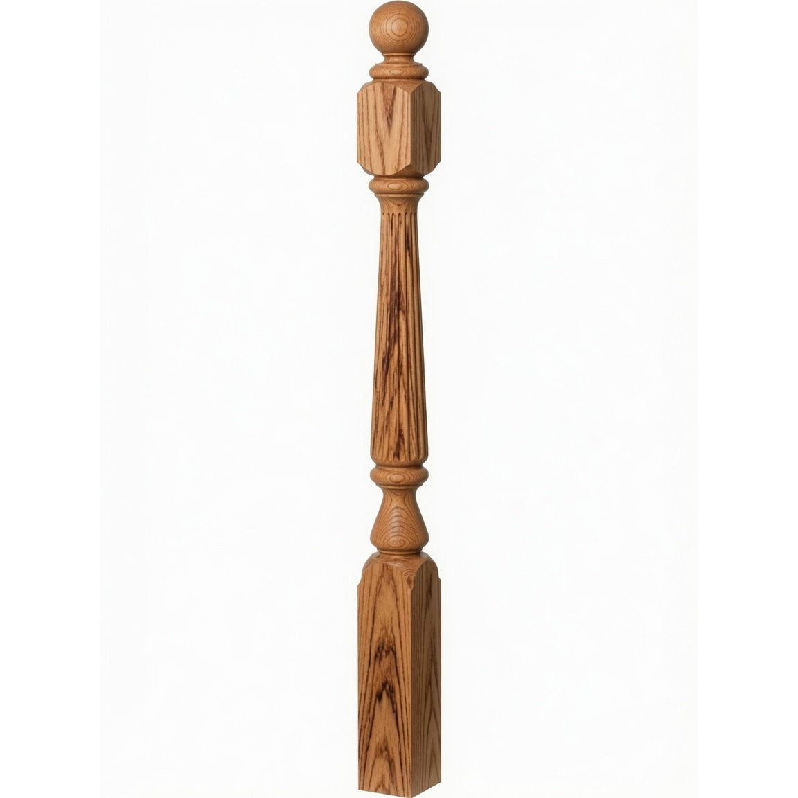 R-4840 (48"), R-4842 (60"), or R-4848 (72") Ohio Reeded Newel Post, Hickory