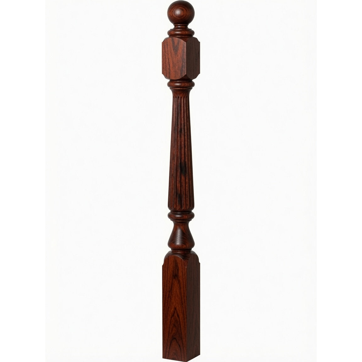 R-4840 (48"), R-4842 (60"), or R-4848 (72") Ohio Reeded Newel Post, Mahogany