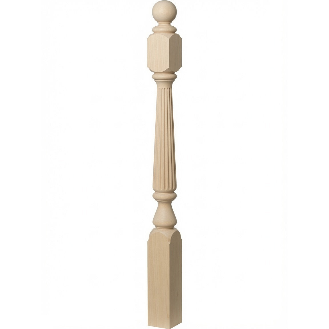 R-4840 (48"), R-4842 (60"), or R-4848 (72") Ohio Reeded Newel Post, Poplar