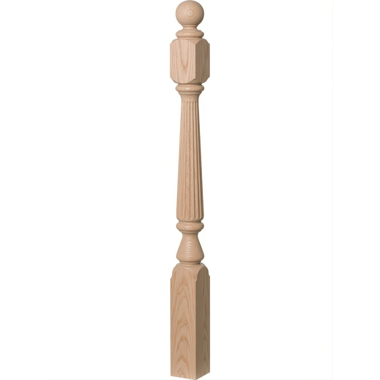 R-4840 (48"), R-4842 (60"), or R-4848 (72") Ohio Reeded Newel Post, Red Oak