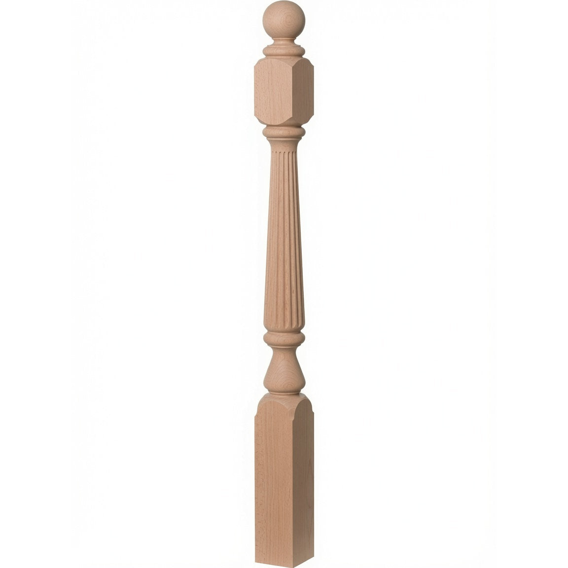 R-4840 (48"), R-4842 (60"), or R-4848 (72") Ohio Reeded Newel Post, Soft Maple