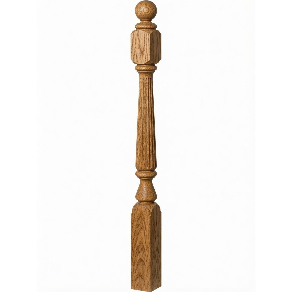 R-4840 (48"), R-4842 (60"), or R-4848 (72") Ohio Reeded Newel Post, White Oak